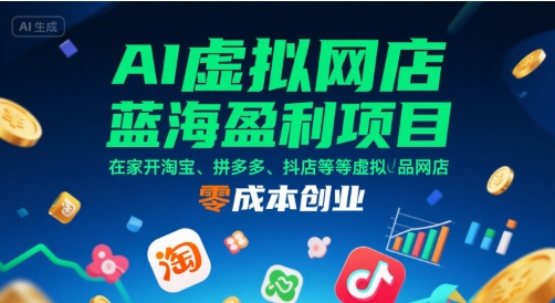 AI虚拟网店蓝海盈利项目，在家开淘宝、拼多多、抖店等虚拟品网店，零成本创业-幽忧帮