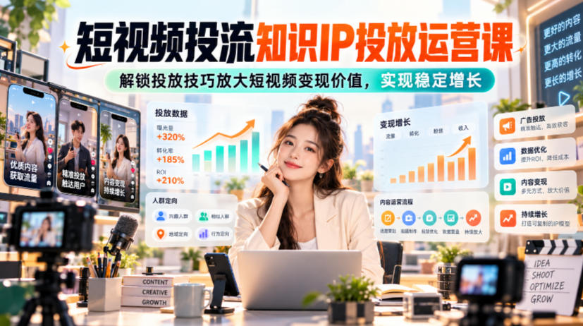 短视频投流知识IP投放运营课，解锁投放技巧放大短视频变现价值，实现稳定增长-幽忧帮