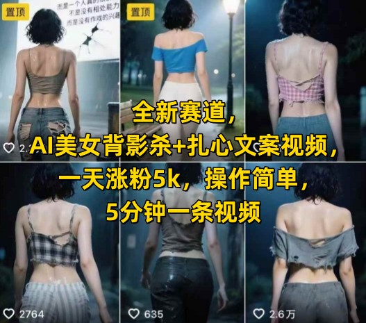 全新赛道，AI美女背影杀+扎心文案视频，一天涨粉5k，操作简单，5分钟一条视频-幽忧帮