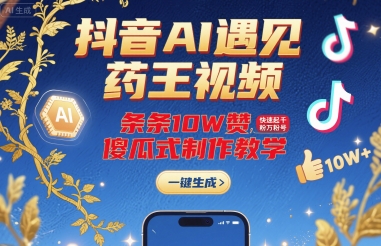 抖音AI遇见药王视频，条条10W赞，快速起千粉万粉号，傻瓜式制作教学-幽忧帮