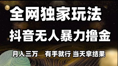 全网独家玩法抖音无人暴力撸金，月入3W，有手就行，当天拿结果【揭秘】-幽忧帮