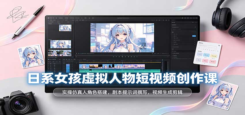 日系女孩虚拟人物短视频创作课：实操仿真人角色搭建，剧本提示词撰写，视频生成剪辑-幽忧帮
