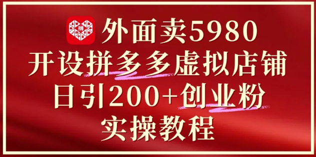 外面卖5980开设拼多多虚拟店铺：单日引流200+创业付费粉实战教程-忧忧资源网