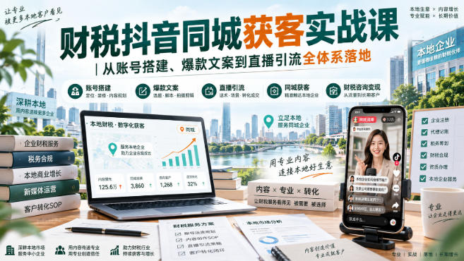 财税抖音同城获客实战课|从账号搭建、爆款文案到直播引流全体系落地-幽忧帮