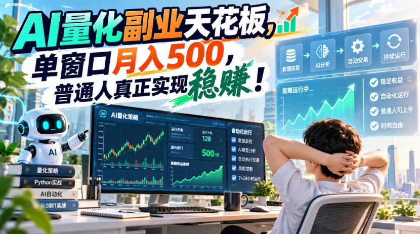 AI量化副业天花板，单窗口月入500，普通人真正实现稳賺！【揭秘】-幽忧帮