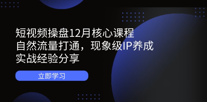 短视频操盘12月核心课程：自然流量打通，现象级IP养成，实战经验分享-忧忧资源网