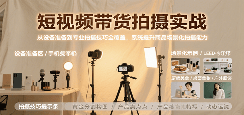 短视频带货拍摄实战，从设备准备到专业拍摄技巧全覆盖，系统提升商品场景化拍摄能力-幽忧帮