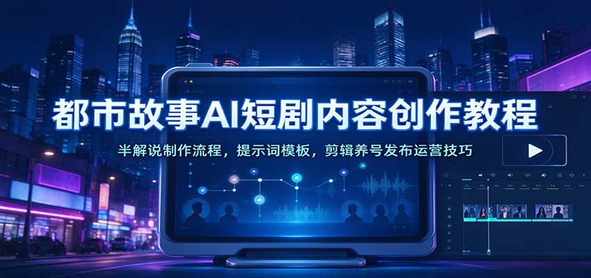 都市故事AI短剧内容创作教程：半解说制作流程，提示词模板，剪辑养号发布运营技巧-幽忧帮