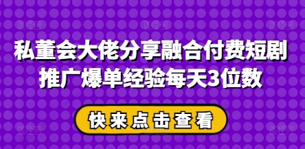 私董会大佬分享融合付费短剧推广爆单经验每天3位数-忧忧资源网
