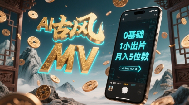 AI一键生成古风音乐MV，0剪辑基础1小时出片，多种变现渠道，一部手机月入5位数-幽忧帮