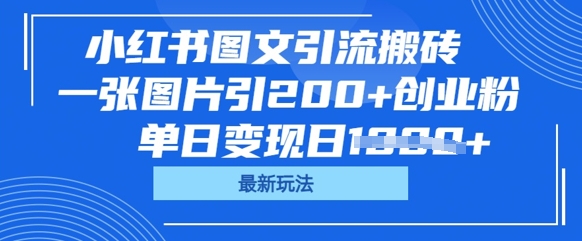 小红书图文引流搬砖，一张图片引200+创业粉，单日变现日数张-忧忧资源网
