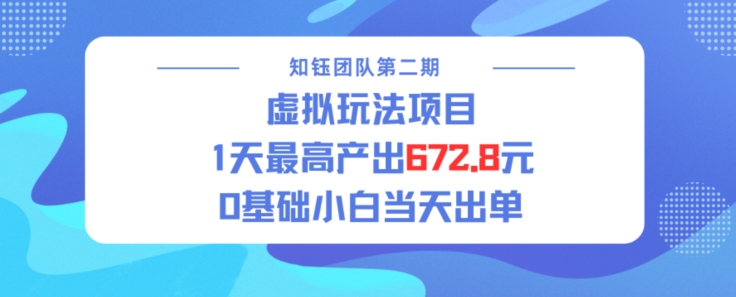 虚拟玩法项目 1天最高产出672.8，0基础小白当天出单-忧忧资源网