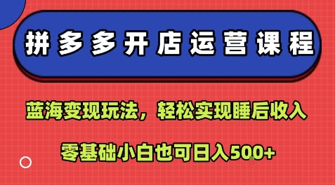 拼多多开店运营课程：蓝海变现玩法，轻松实现睡后收入，零基础小白也可日入5张-幽忧帮