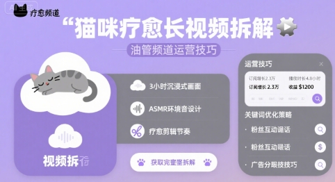 猫咪疗愈长视频拆解 &油管频道运营技巧-幽忧帮