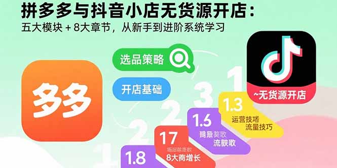 拼多多与抖音小店无货源开店：五大模块+8大章节，从新手到进阶系统学习-幽忧帮