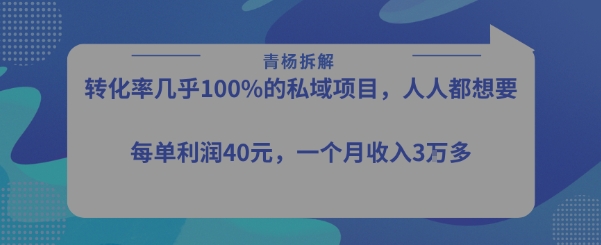 转化率最高的私域项目，每单利润40-50米，月入过1w-幽忧帮