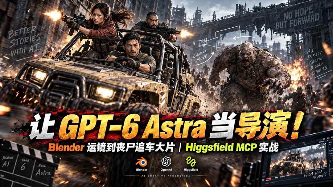 (20762期)【无水印】让 GPT-6 Astra 当导演!Blender 运镜到丧尸追车大片|Higgsfield MCP 实战 (20762期)【无水印】让 GPT-6 Astra 当导演!Blender 运镜到丧尸追车大片|Higgsfield MCP 实战