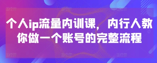 个人ip流量内训课，内行人教你做一个账号的完整流程-忧忧资源网
