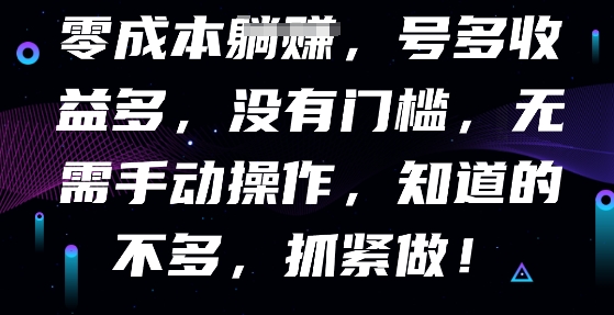 零成本全自动，号多收益多，没有门槛，无需手动-忧忧资源网