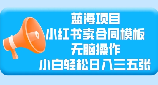蓝海项目，小红书卖合同模板，无脑操作，小白轻松日入三张-忧忧资源网
