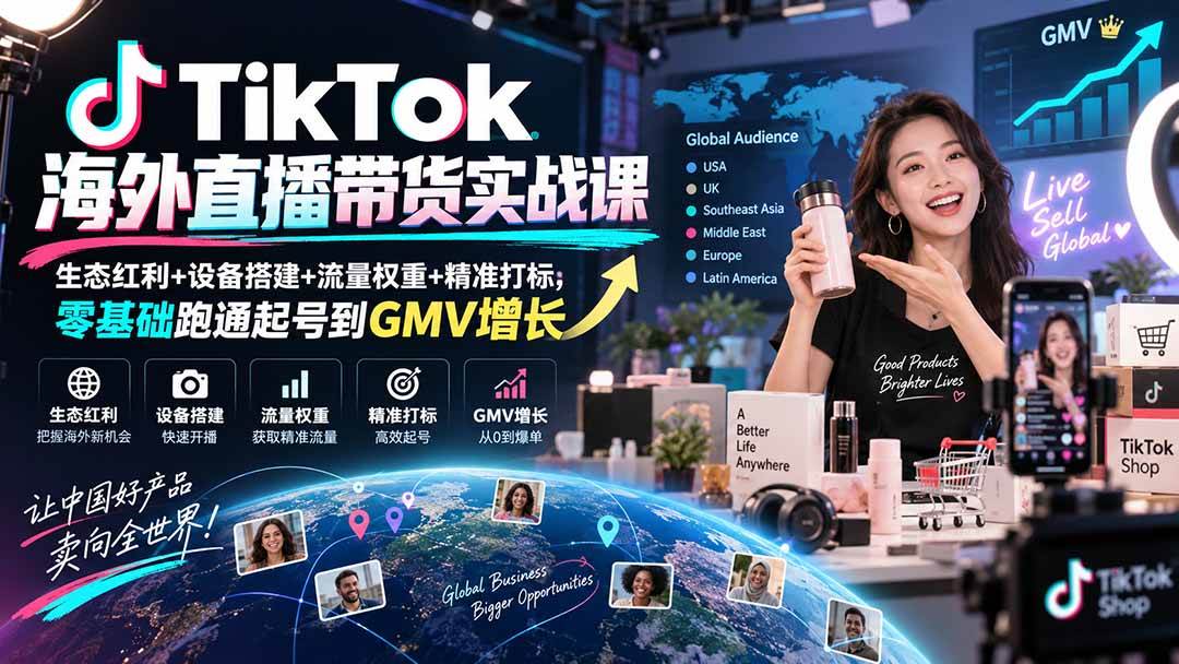 (20465期)TikTok海外直播带货实战课|生态红利+设备搭建+流量权重+精准打标,零基础跑通起号到GMV增长-幽忧帮
