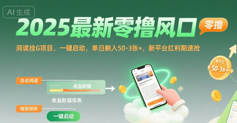 2025最新零撸风口，阅读挂G项目，一键启动，单日躺入 50-3张+，新平台红利期速抢【揭秘】-幽忧帮