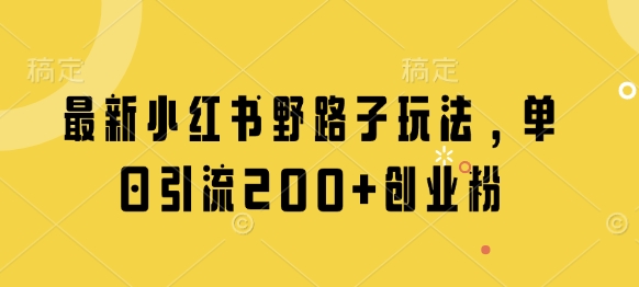 最新小红书野路子玩法，单日引流200+创业粉-忧忧资源网