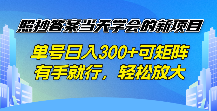 （14246期）照抄答案当天学会的新项目，单号日入300 +可矩阵，有手就行，轻松放大-忧忧资源网