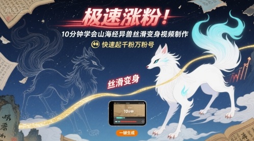 极速涨粉！10分钟学会山海经异兽丝滑变身视频制作，快速起千粉万粉号-幽忧帮