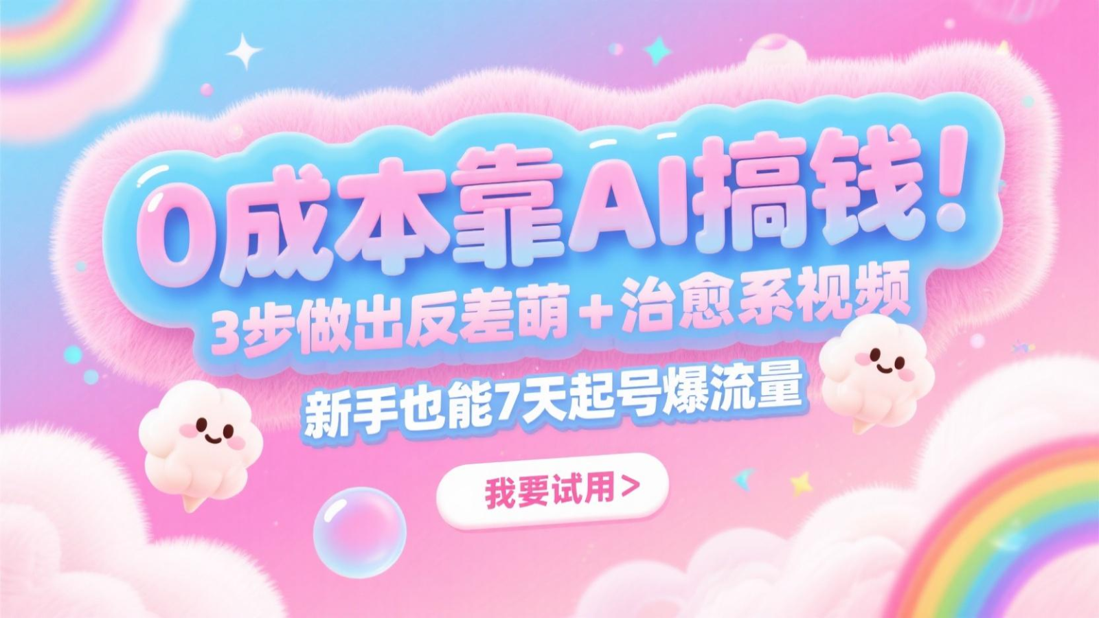 0成本靠AI搞钱！3步做出反差萌+治愈系视频，新手也能7天起号爆流量，月入5位数-忧忧资源网