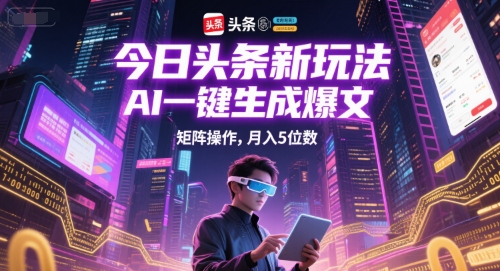 今日头条新玩法，AI一键生成爆文，矩阵操作，月入5位数-幽忧帮