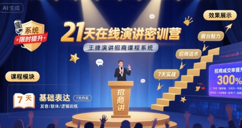 21天在线演讲密训营，王牌演讲招商课程系统-幽忧帮