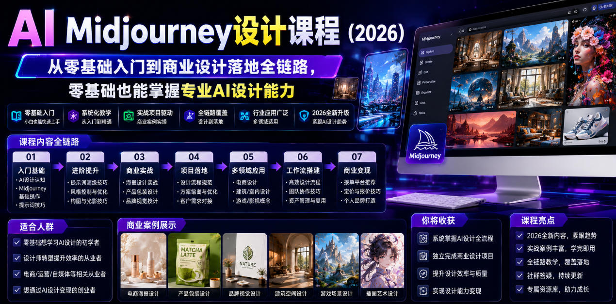 AI Midjourney设计课程（2026），从零基础入门到商业设计落地全链路，零基础也能掌握专业AI设计能力（更新1007）-幽忧帮
