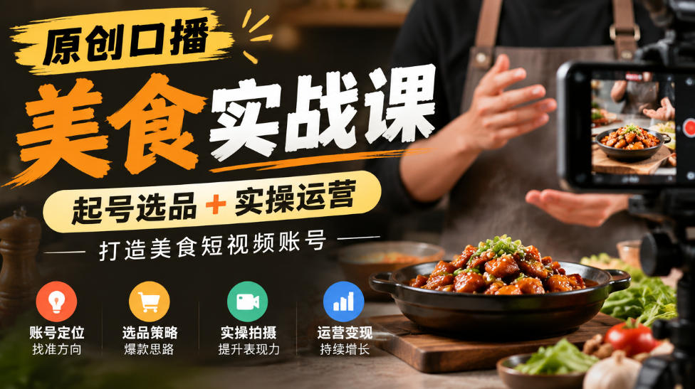 原创口播美食实战课，起号选品+实操运营，打造美食短视频账号-幽忧帮