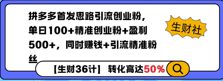 拼多多无敌思路引流创业粉，无脑矩阵开店，同时挣钱+引流精准粉丝-忧忧资源网
