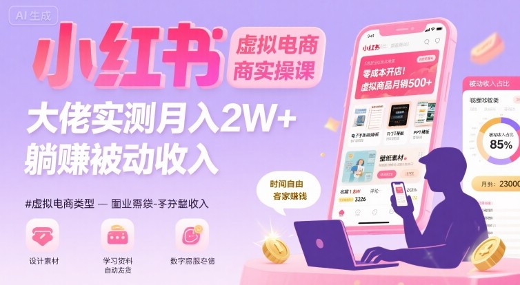 小红书虚拟电商，大佬实测月入2W+，实现被动收入-幽忧帮