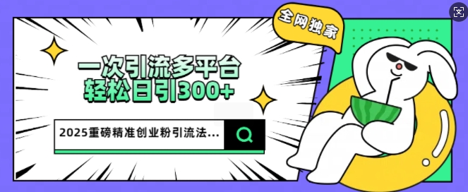2025重磅全网独家引流法，一次多平台，轻松日引300+精准创业粉-忧忧资源网
