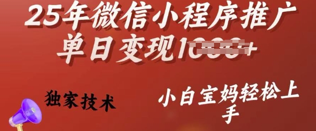 25年微信小程序推广单日变现多张，独家技术，小白宝妈轻松上手【揭秘】-忧忧资源网