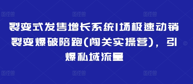 裂变式发售增长系统1场极速动销裂变爆破陪跑(闯关实操营)，引爆私域流量-幽忧帮