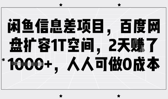闲鱼信息差项目，百度网盘扩容1T空间，2天收益1k+，人人可做0成本-忧忧资源网