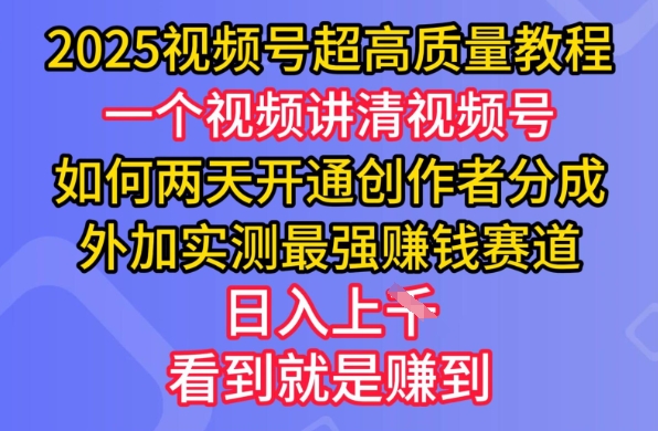 2025视频号超高质量教程，两天开通创作者分成，外加实测最强挣钱赛道，日入多张-忧忧资源网