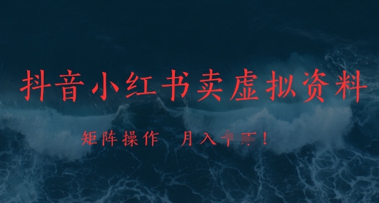 抖音小红书卖虚拟资料，市场需求一直存在，矩阵操作，月入1w+-幽忧帮