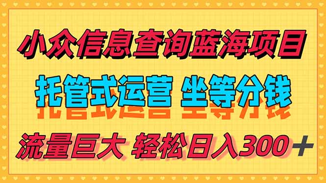 稳定日入300＋，小众信息查询蓝海项目，全程懒人式托管，解放你的时间-幽忧帮