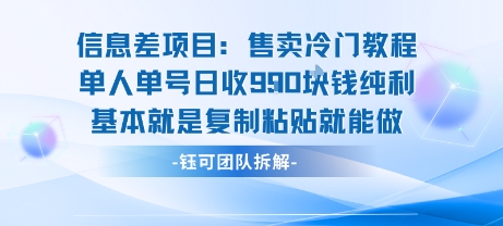 信息差项目：售卖冷门教程单人单号日收9张纯利基本就是复制粘贴就能做-幽忧帮