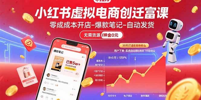 小红书虚拟电商创富课：零成本开店/爆款笔记/自动发货,30天打造被动收入-幽忧帮