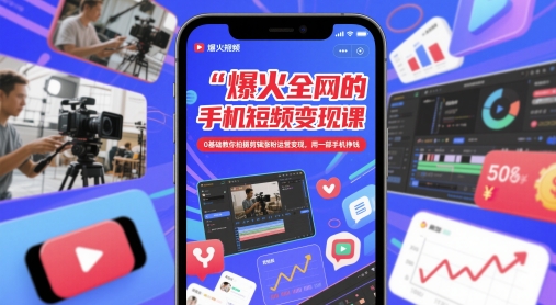 爆火全网的手机短视频变现课，0基础教你拍摄剪辑涨粉运营变现，用一部手机挣钱-忧忧资源网