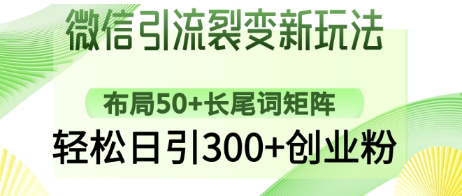 微信引流裂变新玩法：布局50+长尾词矩阵，轻松日引300+创业粉-忧忧资源网