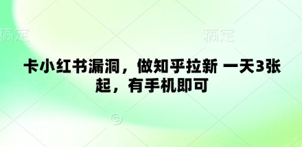 卡小红书漏洞，做知乎拉新 一天3张起，有手机即可-忧忧资源网