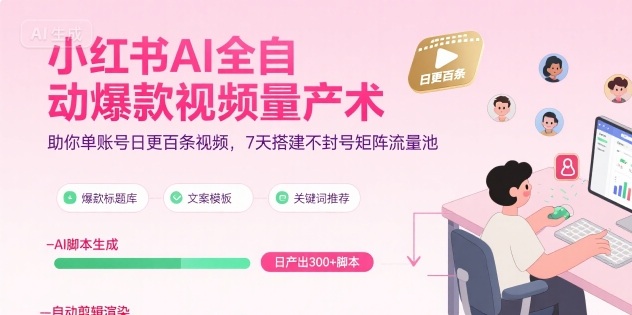 小红书AI全自动爆款视频量产术，助你单账号日更百条视频，7天搭建不封号矩阵流量池(更新8月)-幽忧帮