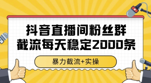 抖音直播间粉丝群暴力截流，一台电脑每天稳定2000条数据，暴力截流+实操 【揭秘】-忧忧资源网